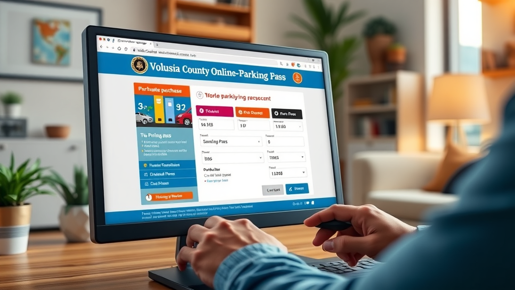User-friendly Volusia County online parking pass interface on a computer screen.
