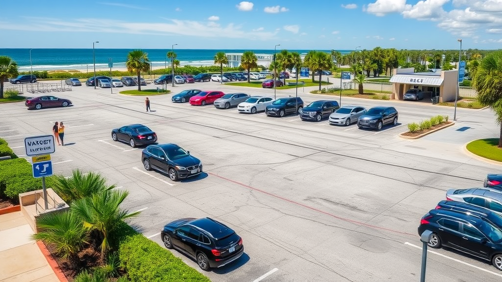 Efficient Volusia County parking lot with clear signage near beach access.
