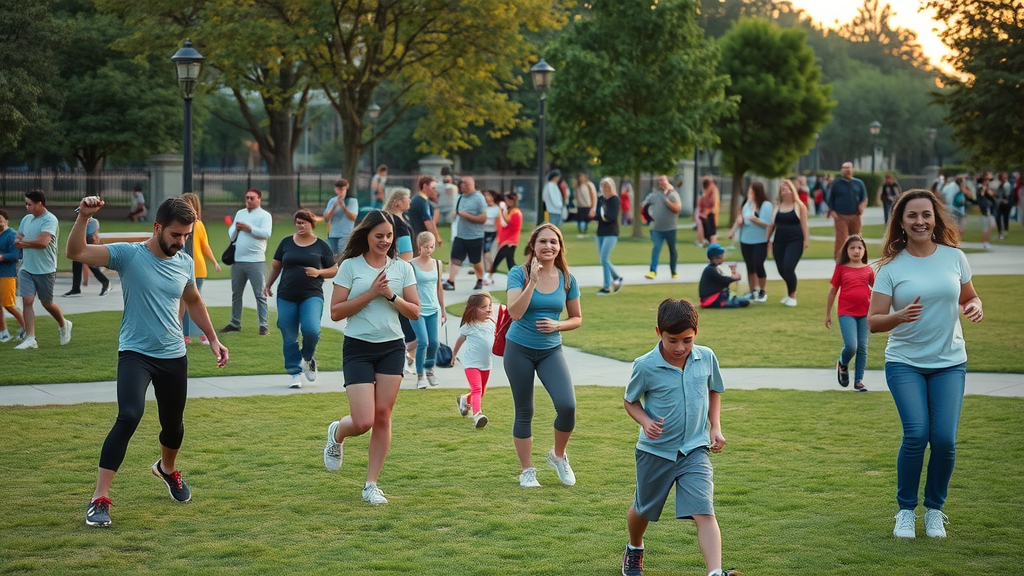 Community activities in a public park with diverse playground features.