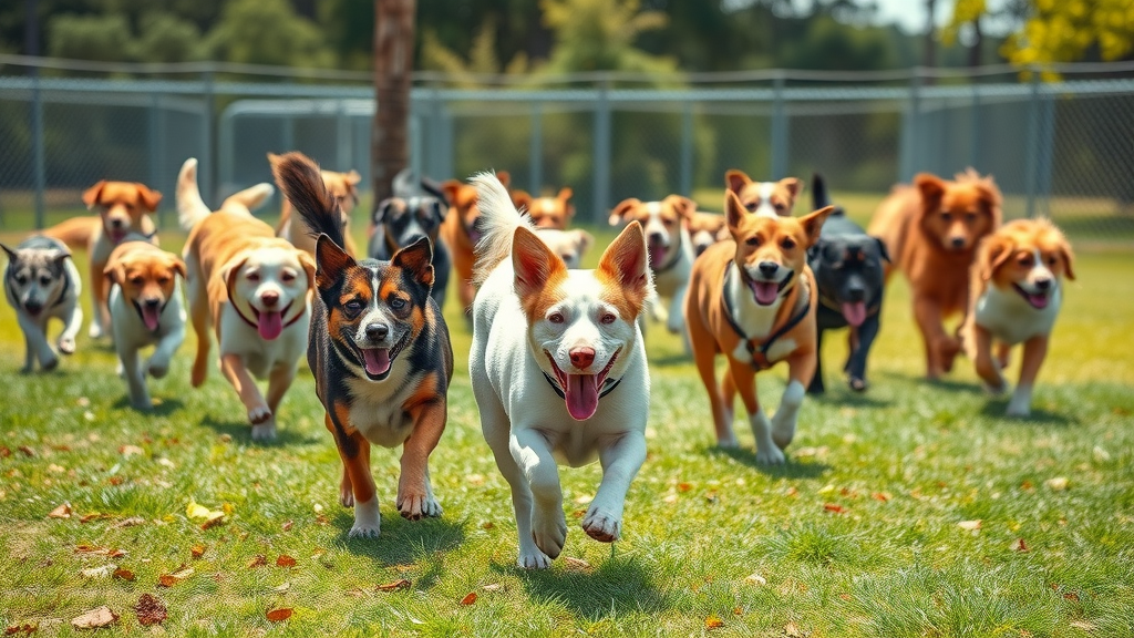 Energetic dogs frolicking in designated areas at Volusia Dog Park.
