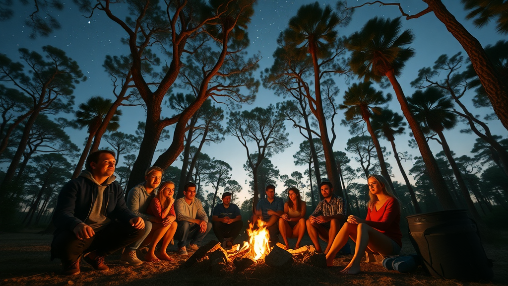 Campfire tales among pines at Blue Spring