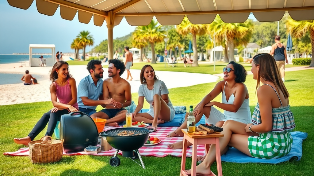 Friends grilling and enjoying at the Picnic Pavilions Facility.