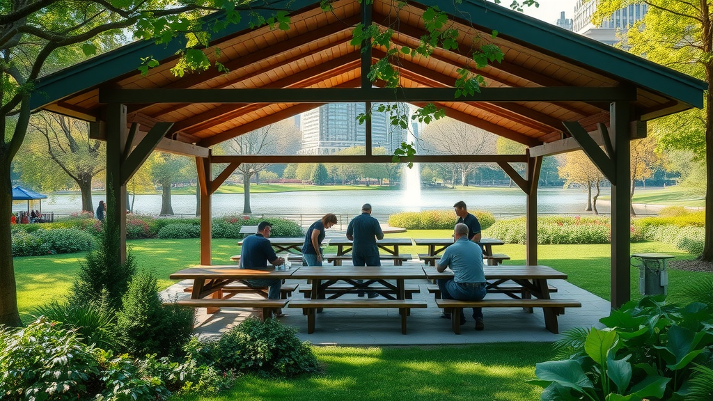 Central Park pavilion ready for event setup with scenic backdrop