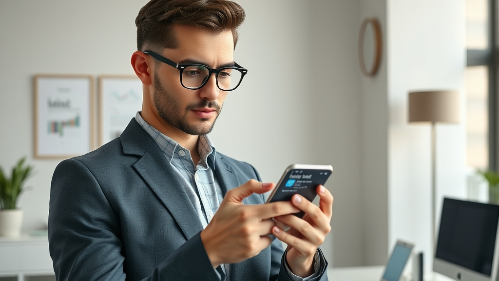 Person confidently managing bills online in a modern home office.