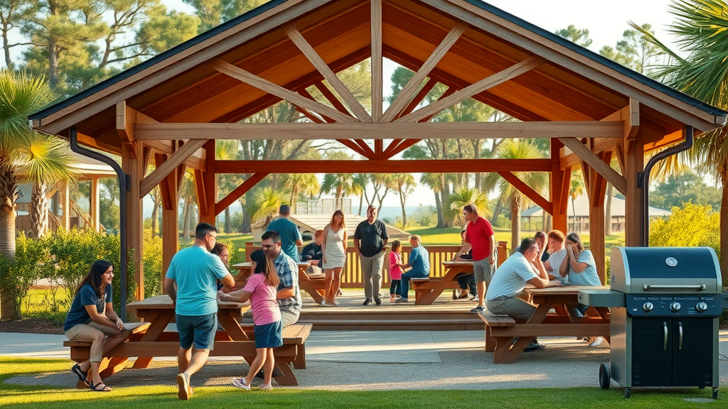 Vibrant picnic pavilion in Ormond Beach's Central Park hosting joyful event