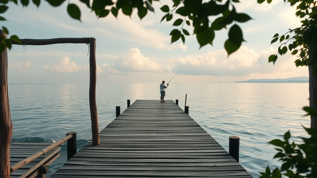 Serene atmospheric fishing dock at City Island Park