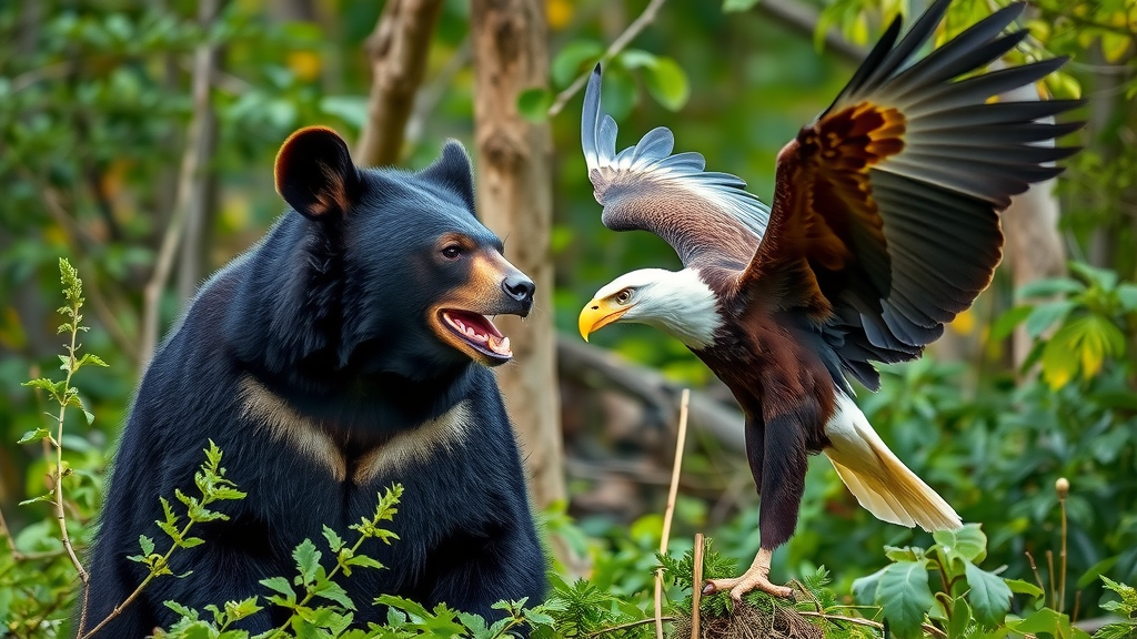 Florida black bear and bald eagle in Tiger Bay's natural habitat