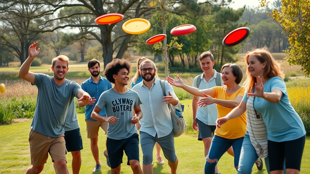 Diverse group enjoying disc golf at Reed Canal Park