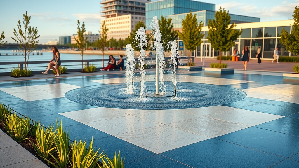 Sustainable state-of-the-art splash pad blends with natural surroundings.