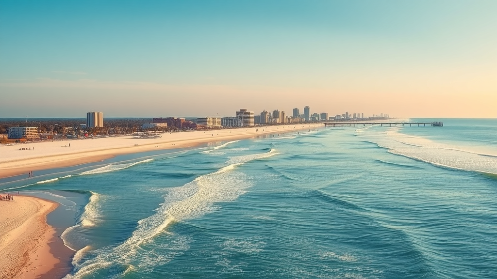 Panoramic view of Daytona Beach coastline with iconic pier