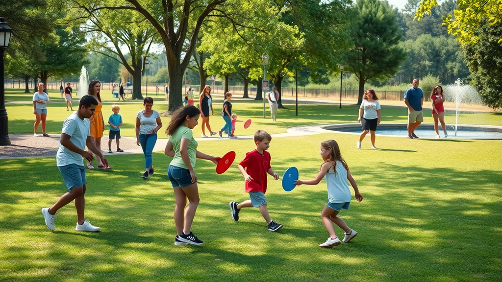 Families engaged in activities at Tuscawilla Park.