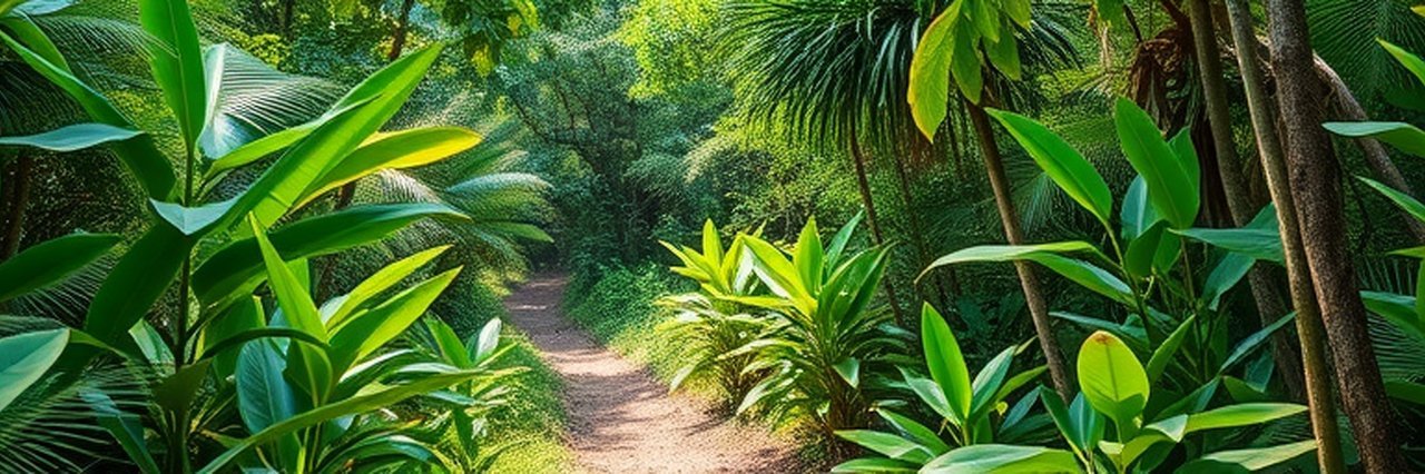 Tiger Bay Trails lush forest path with rich greenery.